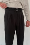 Siyah Çift Kemerli Gabardin Pantolon