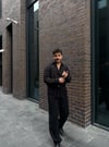 Siyah Çizgi Desenli Oversize Gömlek