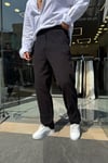 Siyah Kırınkıl Boru Paça Pantolon