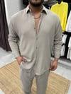 Taş Renk Buruşuk Kumaş Oversize Gömlek