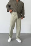 Yeşil Pileli Keten Baggy Pantolon