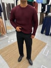 Zikzak Çizgili Kazak Regular Kalıp Bordo