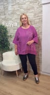 1154 İTALYAN ÖRGÜ VE BASKI DETAYLI RAHAT KALIP BLUZ-FUŞYA