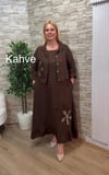 1162-İTALYAN CEKETLİ KETEN ELBİSE-KAHVERENGİ