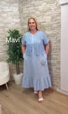 1163 ÖRGÜ BOLEROLU KETEN ELBİSE-MAVİ