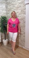1170 İTALYAN TAŞLI YILDIZLI KETEN BLUZ-FUŞYA