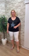 1170 İTALYAN TAŞLI YILDIZLI KETEN BLUZ-SİYAH