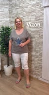 1170 İTALYAN TAŞLI YILDIZLI KETEN BLUZ-VİZON