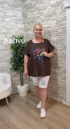 1188 İTALYAN HAYAT AĞACI DESEN PAMUK KETEN BLUZ-KAHVERENGİ