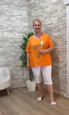 1199 İTALYAN ÇİZİM DETAYLI BLUZ-TURUNCU