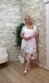 1205 İTALYAN YARIM KOL ÇİÇEKLİ ELBİSE-BEYAZ