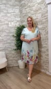 1205 İTALYAN YARIM KOL ÇİÇEKLİ ELBİSE-MİNT YEŞİLİ