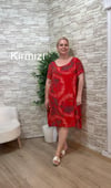 1208 İTALYAN BATİK DESEN PAMUK ELBİSE-KIRMIZI
