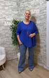 1256 İTALYAN YUVARLAK YAKA SALAŞ BLUZ-SAX MAVİ