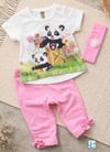 Kız Bebek Dijital Baskılı Panda Desenli 3'lü Takım Bandanalı Takım