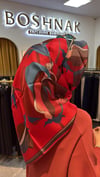 BELLİ Kırmızı Çiçek Desen %100 Twill İpek Eşarp 4303 - 81