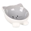Flamingo Puzi Kedi Kulaklı Desenli Seramik Mama ve Su Kabı / 125 ml / Gri