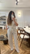 Etiket detaylı crop ceket ve palazzo pantolon