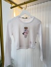 Pink bear white top