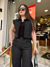 Taşlı denim takım siyah