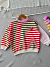 3 iplik kız çocuk çilek nakışlı çizgili sweatshirt 