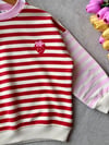 3 iplik kız çocuk çilek nakışlı çizgili sweatshirt 