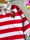 3 iplik kız çocuk teddy nakışlı çizgili sweatshirt 