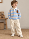 3 iplik unisex teddy nakışlı çizgili sweatshirt 