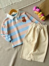 3 iplik unisex teddy nakışlı çizgili sweatshirt 