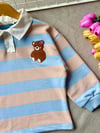 3 iplik unisex teddy nakışlı çizgili sweatshirt 