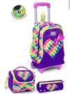 Coral High Kids Çok Renkli Piksel Kalp Desenli 3'lü Okul Çanta Seti SET0133208