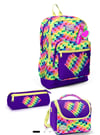 Coral High Kids Çok Renkli Piksel Kalp Desenli 3'lü Okul Çanta Seti SET0133208