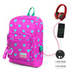 Coral High Kids Neon Pembe Su Yeşili Kalp Desenli Dört Bölmeli USB'li Okul Sırt Çantası 23277