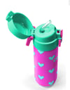 Coral High Kids Neon Pembe Su Yeşili Kalp Desenli Pipetli ve Direkt İçim Çelik Termos 500 ml 31906