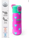 Coral High Kids Neon Pembe Su Yeşili Kalp Desenli Pipetli ve Direkt İçim Çelik Termos 500 ml 31906
