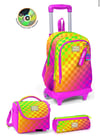 Coral High Kids Neon Renkli Dama Desenli Çekçekli 3'lü Çanta Seti SET0134003