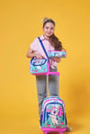 Coral High Kids Turkuaz Pembe Dondurmalı Kedi Desenli Üç Bölmeli Çekçekli 3'lü Çanta Seti SET0123951