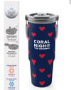 Coral High Lacivert Kırmızı Kalp Desenli Pipetli ve Direkt İçim Çelik Termos 900 ml 38705