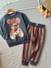 Erkek çocuk 2 iplik kumaş alt çizgili Teddy takım