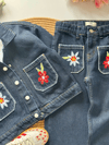 Kız çocuk 3lü denim takım çiçek nakışlı