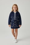 Kız çocuk çiçek nakışlı 3lü denim takım(etekli)