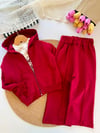 Kız çocuk çiçek nakışlı sweatshirtlü 3lü takım