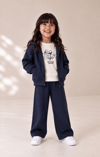 Kız çocuk çiçek nakışlı sweatshirtlü 3lü takım