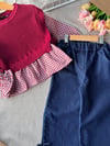 Kız çocuk gömlek-triko ve denim pantolon takım(1 beden küçük tercih ediniz)
