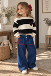 Kız çocuk kalpli triko ve denim pantolon 