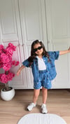 Kız çocuk taşlı denim takım