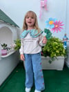 Kız çocuk yaka detaylı sweat denim pantolon takım