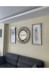 3’lü Bronz Aynalı 65 cm Saat ve 30x70 cm Tablolar Set