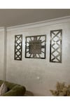3’lü Bronz Aynalı X Model Duvar Saati(80*80 cm) ve Dekoratif aynalar Seti(35*100 cm)