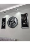 3’lü Füme 65 cm Piyano Saat ve 30*70 cm Allah ve Muhammed Tablo Seti